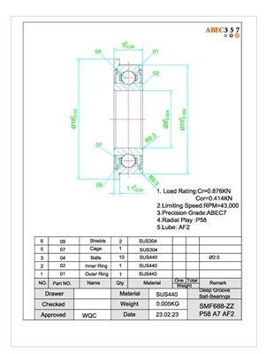 8x16x5F mm SMF688-ZZ/P58 A7 AF2, SHG-1680HHF, Stainless Steel ABEC 7 Metal Shielded Flanged Bearing, ABEC357.