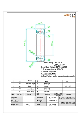 SMR106C-2YS NB2, 6x10x3 mm, SMR106-2RS-ABEC-7-SI3N4-DRY, #YCWK106-2YS NB2, HRCB-1060ZHi, SHG-1060ZZ.