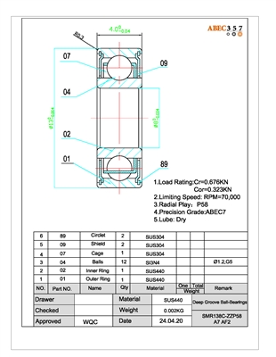 SMR138C-ZZ/P58 A7 AF2,  8x13x4 mm, â€‹Abu Garcia 20647, 23367, SMR138C-ZZ/P58 #7 NB2, KIT13941, SMR138C-YZZ #5 NB2, SMR138-ZZC #5 NB2.