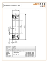 10x19x6 mm, SMR6800-ZZ/W6 A5 SRL , S6800-2Z/W6, Penn 20-105, Penn 020-1181762, 1181762, Kit9400, SMR6800-ZZC/W6 PS2, 62800-2RS, Penn 105, PG6000ii, PG6000iii, PG7000ii, PG7000iii, VPG6000, VPG7000.