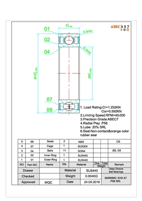 SMR688C-2OS/P58 A7 LD, 8x16x5 mm, KIT14090, Penn 055-1183887, 055-1257723, 20A-3000PUR, 020A-1203973, 20A-CFT3000, 020A-1308051, 20B-CLA3000, 020B-1385531, 20E-CLAii3000, Shimano BNT0583, BNT2129, BNT2189, RD8128, TT0572, RD16157, TGT1954, Daiwa G48-2001.