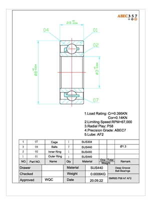SMR83, SMR83 P58 A7 AF2, 3x8x2.5 mm, X3 T5 ADR, SMR83 AF2, S A-RB-830, SHG-830, Stainless Steel ABEC 7 Open Bearings.