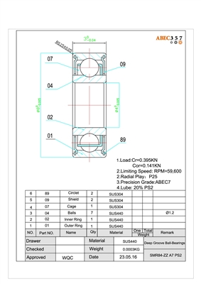 4x8x3 mm, SMR84-ZZ #7 PS2, SMR84-ZZC #7 PS2, Stainless Steel ABEC 7 Metal Shielded Bearings for Industrial Applications