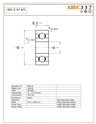 SR1-5 A7 AF2 3/32x5/16x7/64", Flow Meter Bearing,  Medical devices.