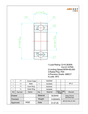 0.1562x0.3125x0.1094, SR155 #3, Inch, Radial Bearings