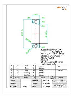 SR1810C-2OS/P25 #7 LD, 5/16"x1/2"x5/32", KIT14797, SR1810C-2OS #7 LD, #FBK1810-ZZ7, #SW1810C-OS7AF2, #FBK1810C-2OS #7 LD, #SW1810C-OS7NB2, #CWK1810C-ZZ #3.