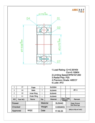 1/8x5/16x7/64", SR2-5 P25 A7 AF2, Flow Meter Bearing, HYSV1/8A #7 K58 GPR J, HYSV1/8A #7 K24 GPR J.