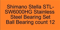 Shimano Stella STL-SW6000HG Stainless Steel Bearing Set, ABEC357, Set of 12 bearings.