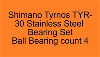 Shimano Tyrnos TYR-30 Stainless Steel Bearing Set, ABEC357, 4 Bearings in Set, Tyrnos 20, 30, Tyrnos 2-Speed 20II, 30II Super Tune Bearings.