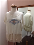 Braided Fringe Aztec TShirt Cream