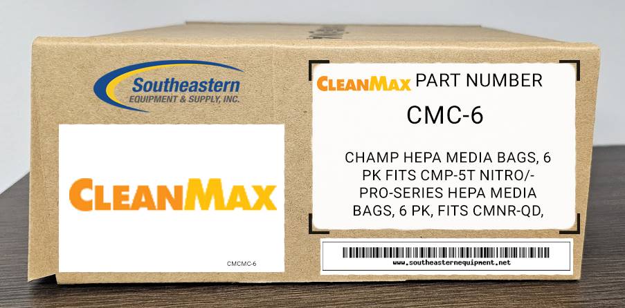 CleanMax OEM Part # CMC-6 Champ HEPA Media Bags, 6 Pk fits CMP-5T Nitro/Pro-Series HEPA Media Bags, 6 Pk, fits CMNR-QD, CM