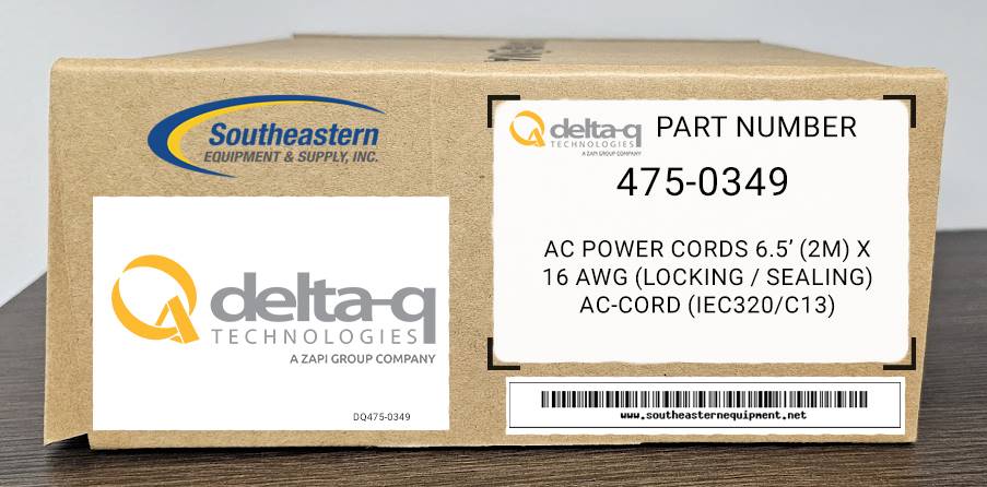Delta-Q OEM Part # 475-0349 - AC Power Cords - AC Power Cords - 6.5' (2m) x 16 AWG (Locking / Sealing) AC-Cord (IEC320/C13)