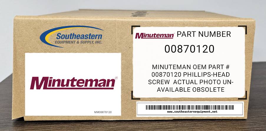 Minuteman OEM Part # 00870120 PHILLIPS-HEAD SCREW Obsolete