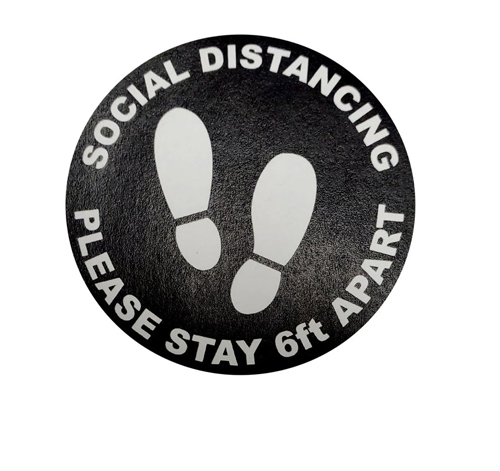 8 inch floor decal "Please stay 6ft apart" (black and white)