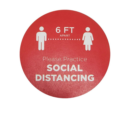 8 inch floor decal "Please practice social..." (red/white)