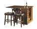 Kitchen Island Dark Oak Finish Counter Height 3 Piece Table Set by Acme - 10234