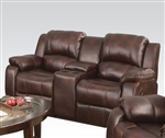 Zanthe Brown Polished Microfiber Reclining Console Loveseat by Acme - 50513