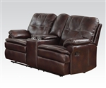 Zamora Brown Polished Microfiber Reclining Console Loveseat by Acme - 50753