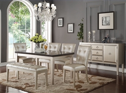 Voeville Bluestone Top Table 6 Piece Dining Set in Platinum Finish by Acme - 72025-6