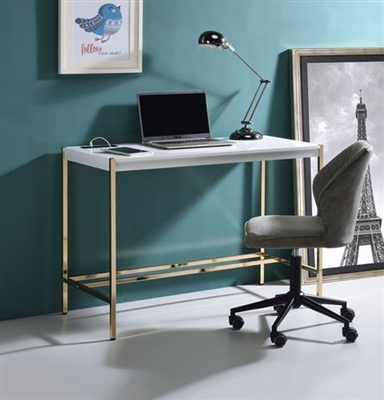 Midriaks Executive Home Office Desk in White & Gold Finish by Acme - 00020