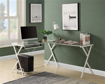 Dazenus Executive Home Office Desk in Clear Glass & White Finish by Acme - 00048