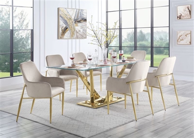 Barnard 7 Piece Dining Set in Gray Velvet and Mirrored Gold by Acme - 00219