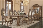 Constantine 7 Piece Dining Room Set in PU Leather, Light Gold, Brown & Gold Finish by Acme - 00477