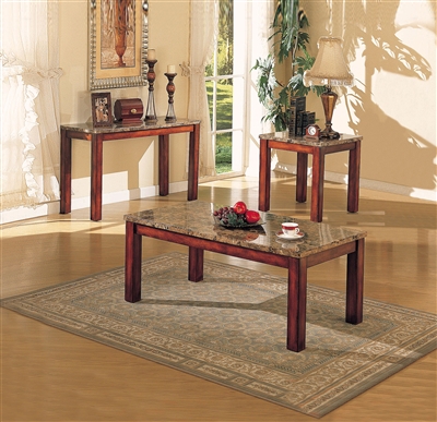 Bologna 3 Piece Occasional Table Set in Brown Marble & Brown Cherry Finish by Acme - 07372-S