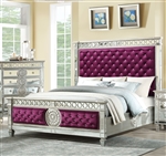 Varian Bed in Burgundy Velvet & Mirrored Finish by Acme - 27370Q