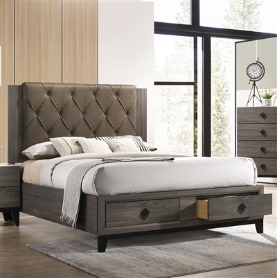 Avantika Bed w/ Storage in Fabric & Rustic Gray Oak Finish by Acme - 27670Q