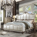 Dresden II Bed in Pearl White PU & Gold Patina Finish by Acme - 27820Q
`