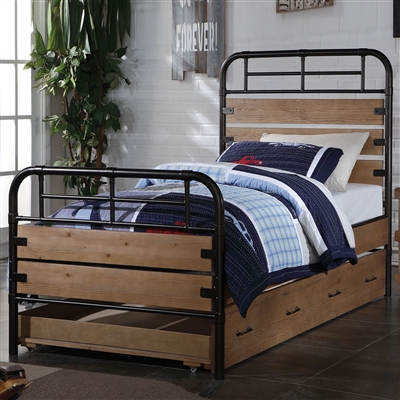 Adams Twin Bed in Antique Oak & Gunmetal Finish by Acme - 30610T