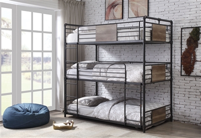 Brantley Triple Twin Bunk Bed in Sandy Black & Dark Bronze Hand-Brushed Finish by Acme - 37820