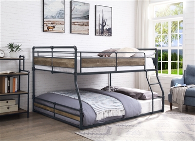 Cordelia Full/Queen Bunk Bed in Antique Oak, Sandy Black & Dark Bronze Hand-Brushed Finish by Acme - 38320