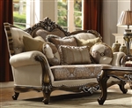 Latisha Loveseat in Tan, Pattern Fabric & Antique Oak Finish by Acme - 52116