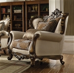 Latisha Chair in Tan, Pattern Fabric & Antique Oak Finish by Acme - 52117