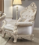 Gorsedd Chair in Cream Fabric & Antique White Finish by Acme - 52442