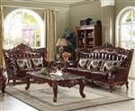 Eustoma 2 Piece Sofa Set in Cherry Top Grain Leather & Walnut Finish by Acme - 53065-S