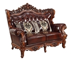 Eustoma Loveseat in Cherry Top Grain Leather & Walnut Finish by Acme - 53066