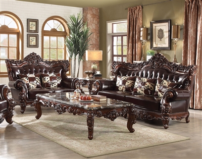 Forsythia 2 Piece Sofa Set in Espresso Top Grain Leather & Walnut Finish by Acme - 53070-S