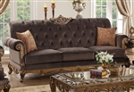 Orianne Sofa in Charcoal Fabric & Antique Gold Finish by Acme - 53795