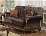 Orianne Loveseat in Charcoal Fabric & Antique Gold Finish by Acme - 53796