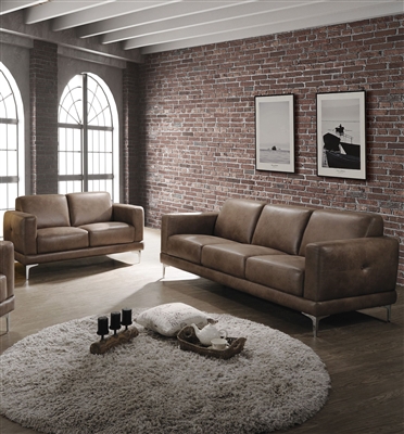 Reagan 2 Piece Sofa Set in 2-Tone Mocha Polished Microfiber Finish by Acme - 55085-S