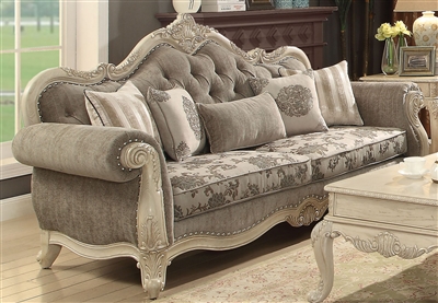 Ragenardus Sofa in Gray Fabric & Antique White Finish by Acme - 56020