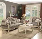 Ragenardus 2 Piece Sofa Set in Gray Fabric & Antique White Finish by Acme - 56020-S