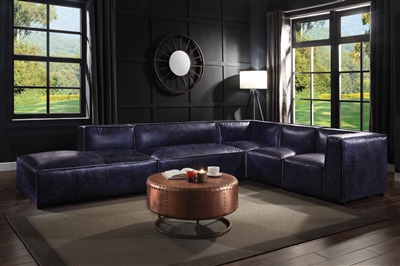 Birdie 5 Piece Sectional in Vintage Blue Top Grain Leather Finish by Acme - 56595-SEC