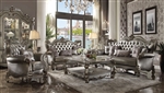 Versailles 2 Piece Sofa Set in Silver PU & Antique Platinum Finish by Acme - 56820-S