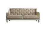 House Marchese Sofa in Pearl White PU, Two Tone Beige Fabric, Gold & Pearl Gray Finish by Acme - 58865