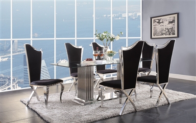Cyrene 7 Piece Dining Room Set in Stainless Steel & Clear Glass Finish by Acme - 62075-62079
