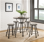 Davin 5 Piece Round Table Counter Height Dining Set in Gray Oak & Gunmetal Finish by Acme - 71885